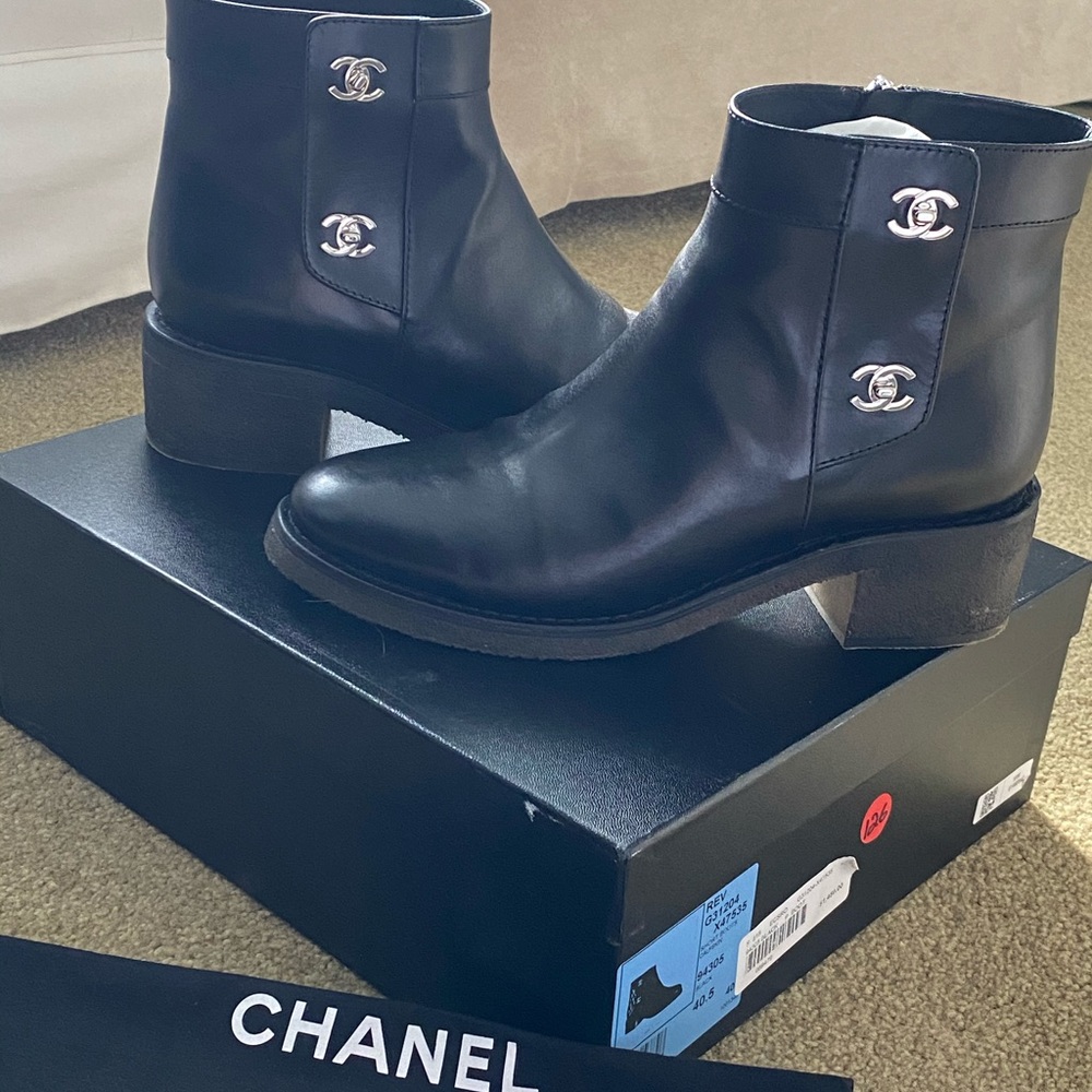 Chanel Black CC Turnlock Ankle Boots Size US